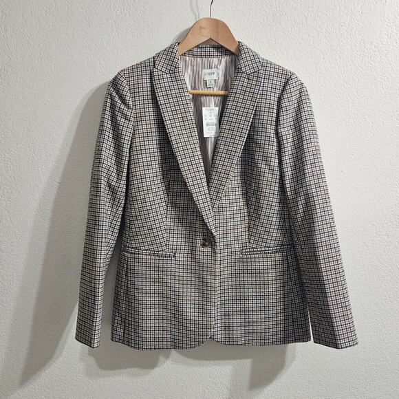 J CREW FACTORY Checkered One-Button Blazer Yellow Blue Size 4 NWT - Picture 2 of 9